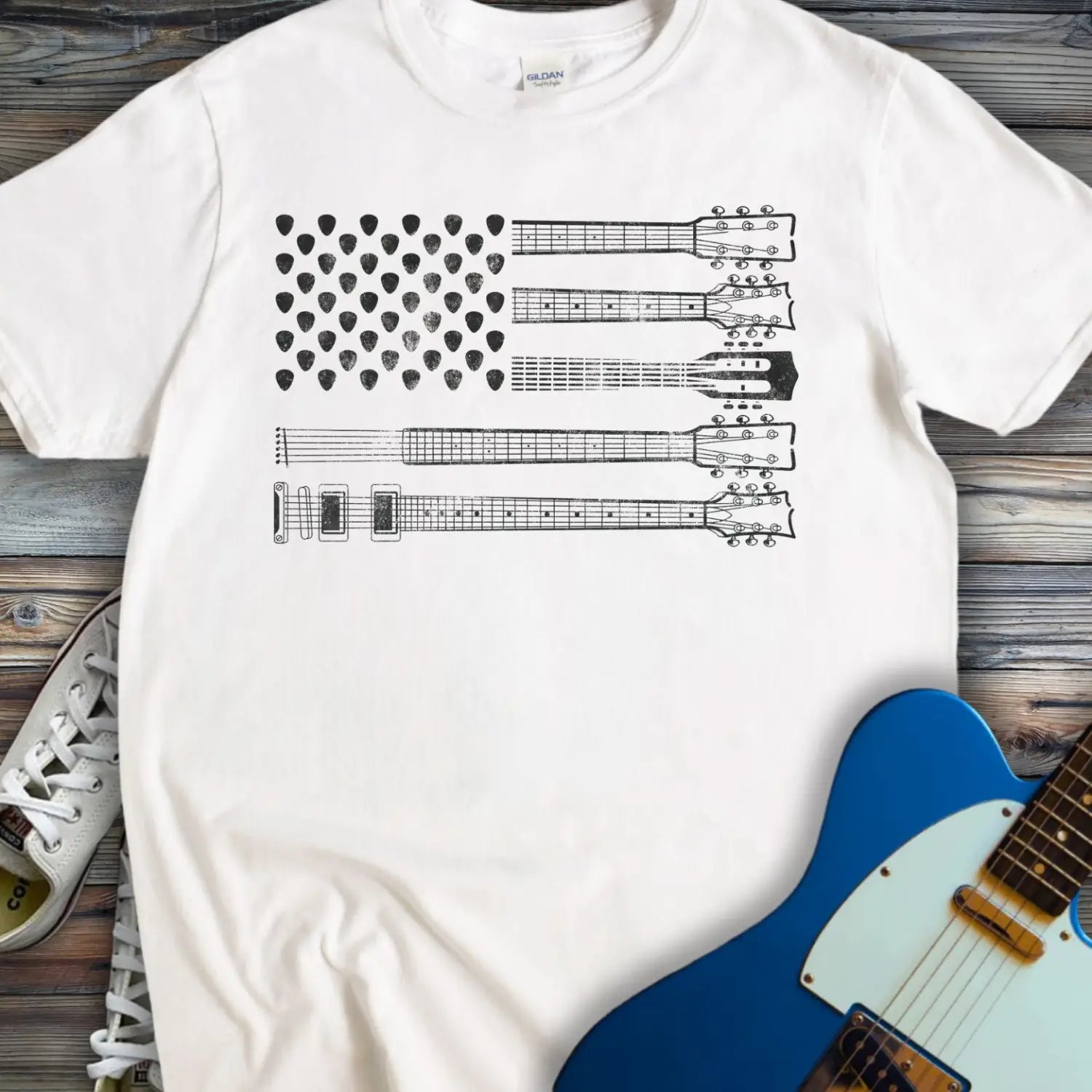 American Guitar Flag T-shirt - White / S - T-Shirt