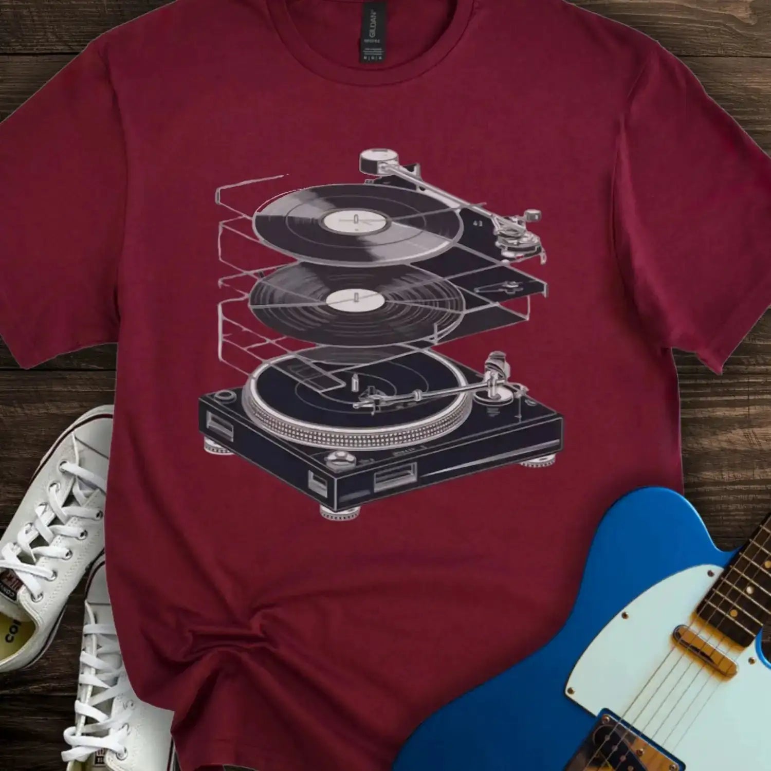 Anatomy of a Turntable T-shirt Maroon