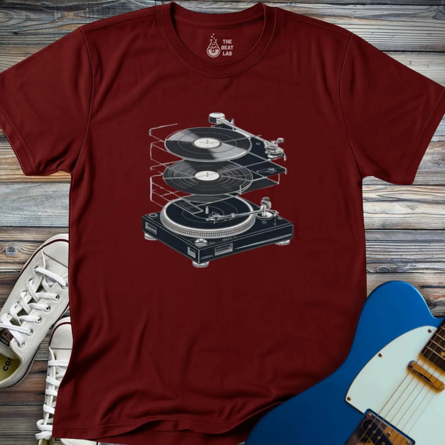 Anatomy of a Turntable T-shirt - Maroon / S - T-Shirt