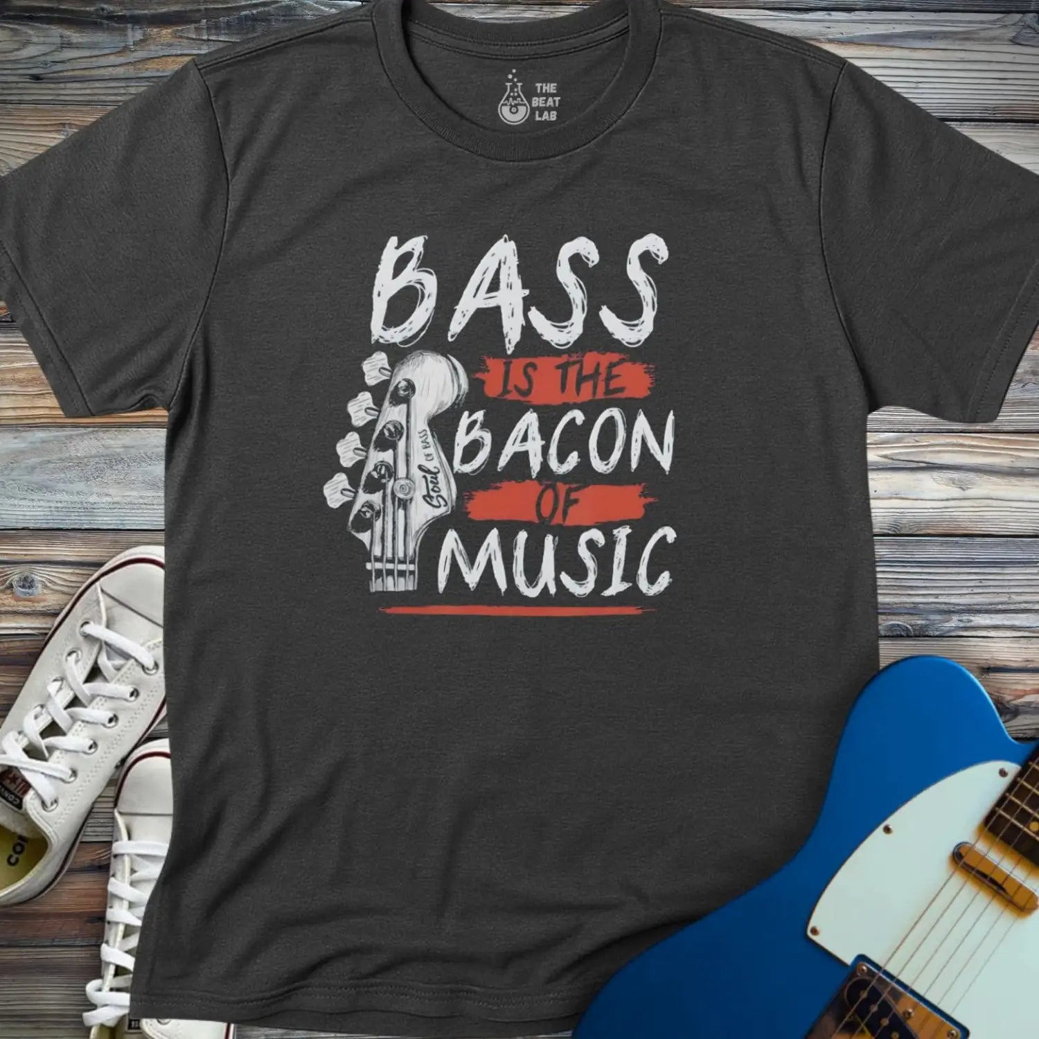 Bass Is The Bacon Of Music T-shirt - Dark Heather Grey / S - T-Shirt