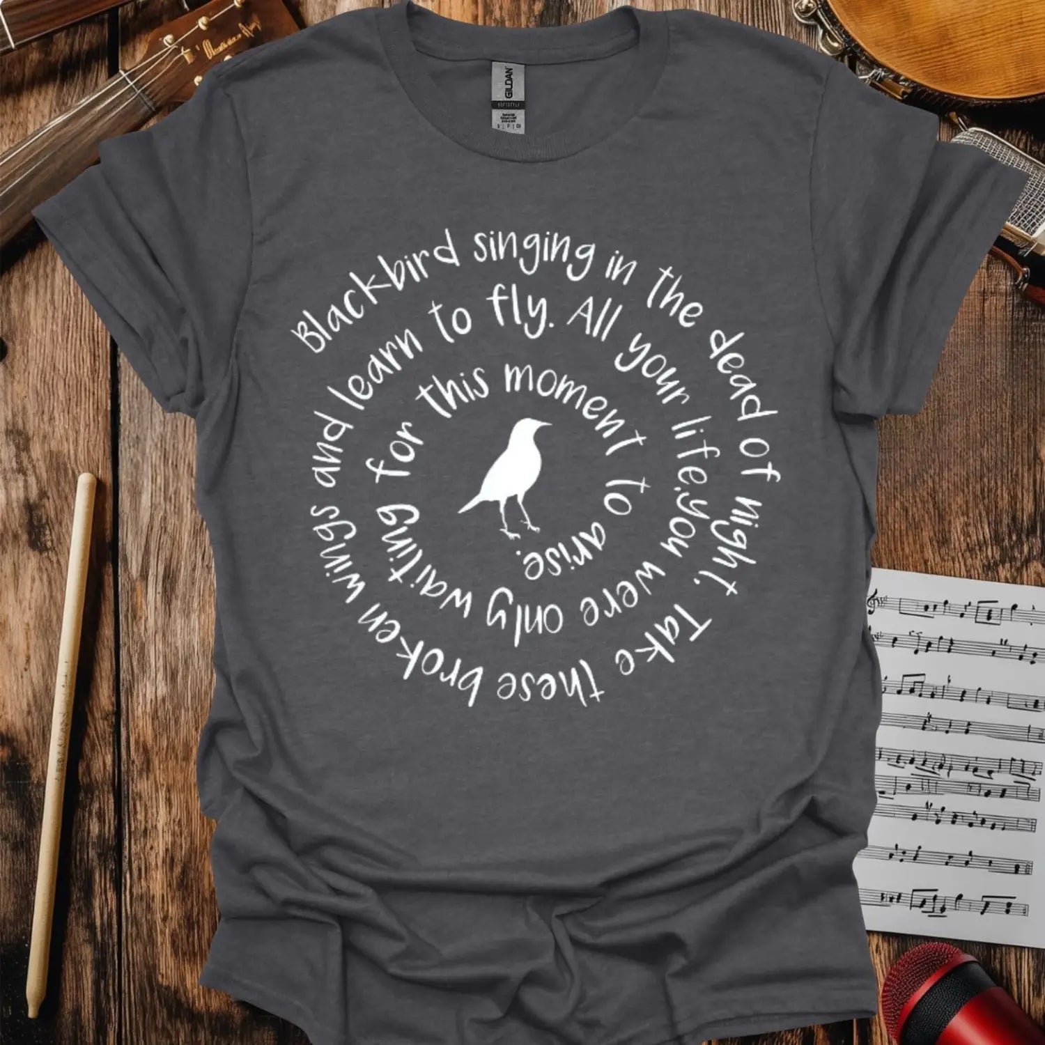 Blackbird The Beatles T-shirt Dark Heather Grey