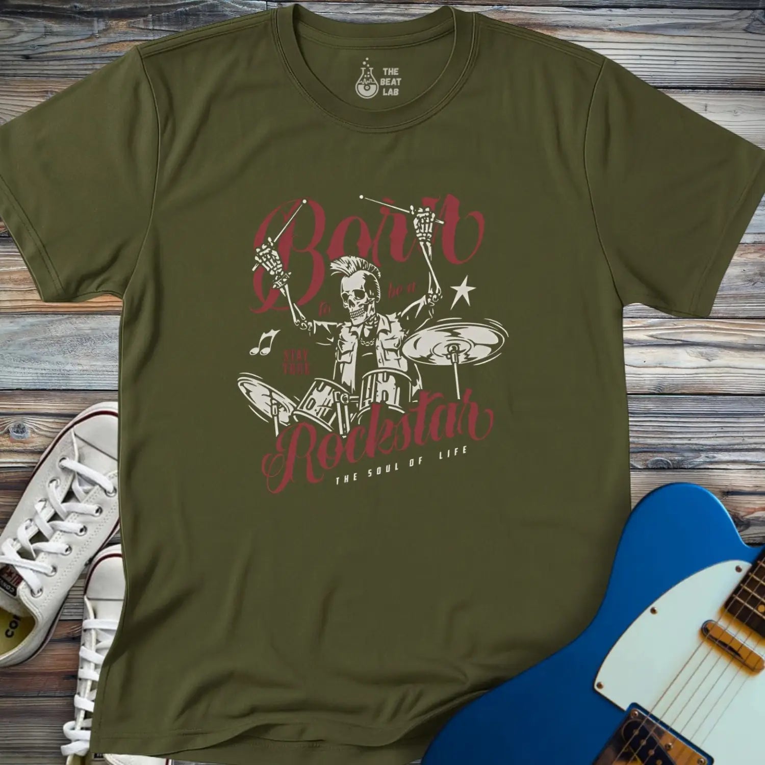 Born to be a Rockstar T-shirt - Military Green / S - T-Shirt