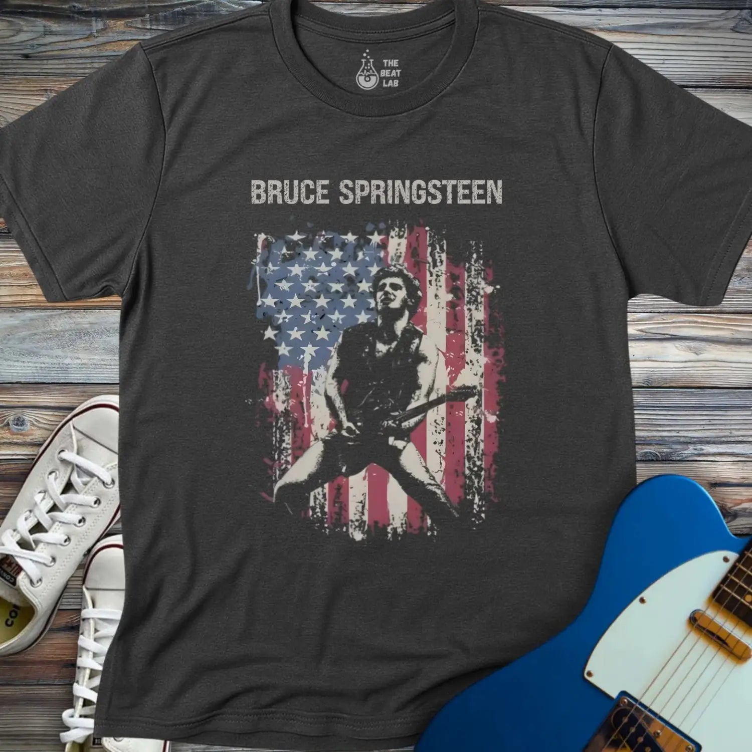 Bruce Springsteen American Flag T-shirt - Dark Heather Grey / S - T-Shirt