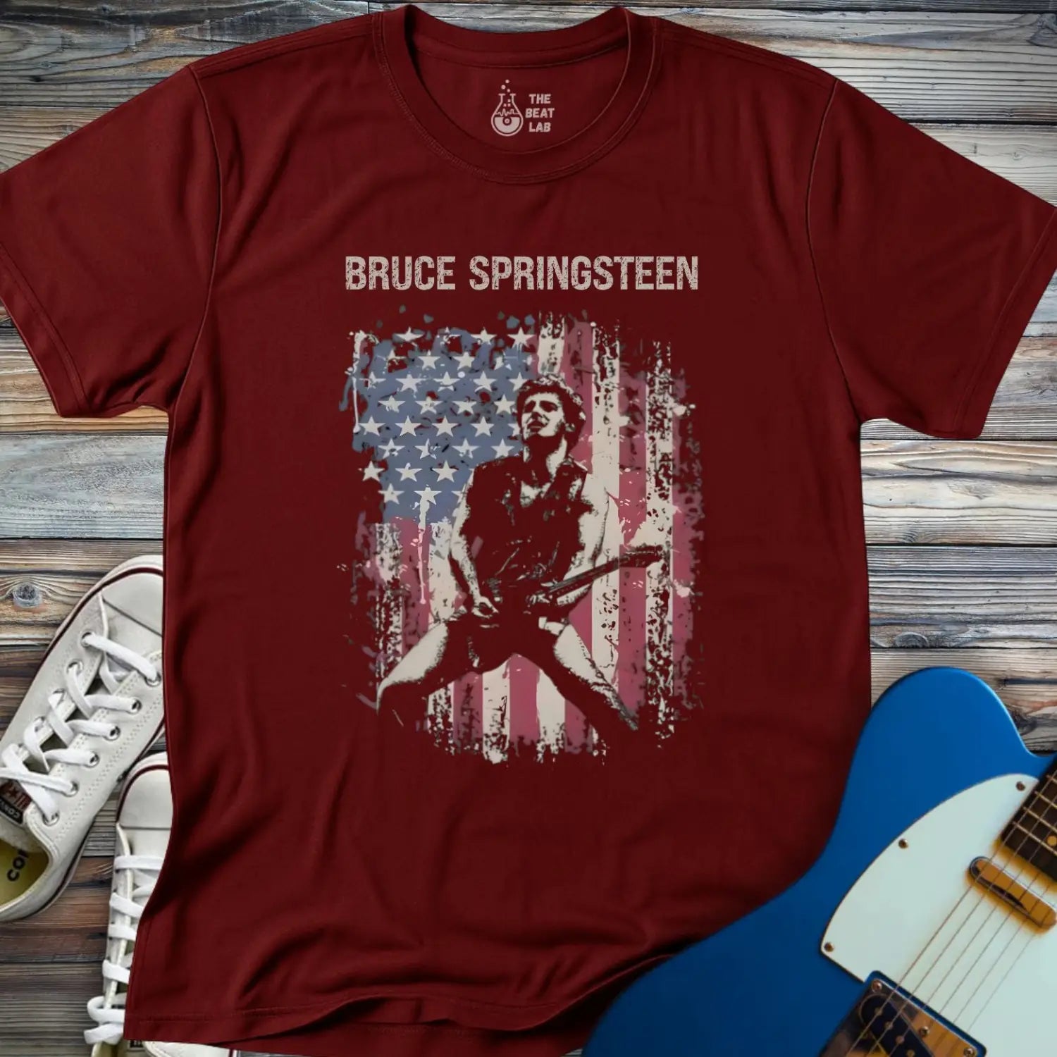 Bruce Springsteen American Flag T-shirt - Maroon / S - T-Shirt