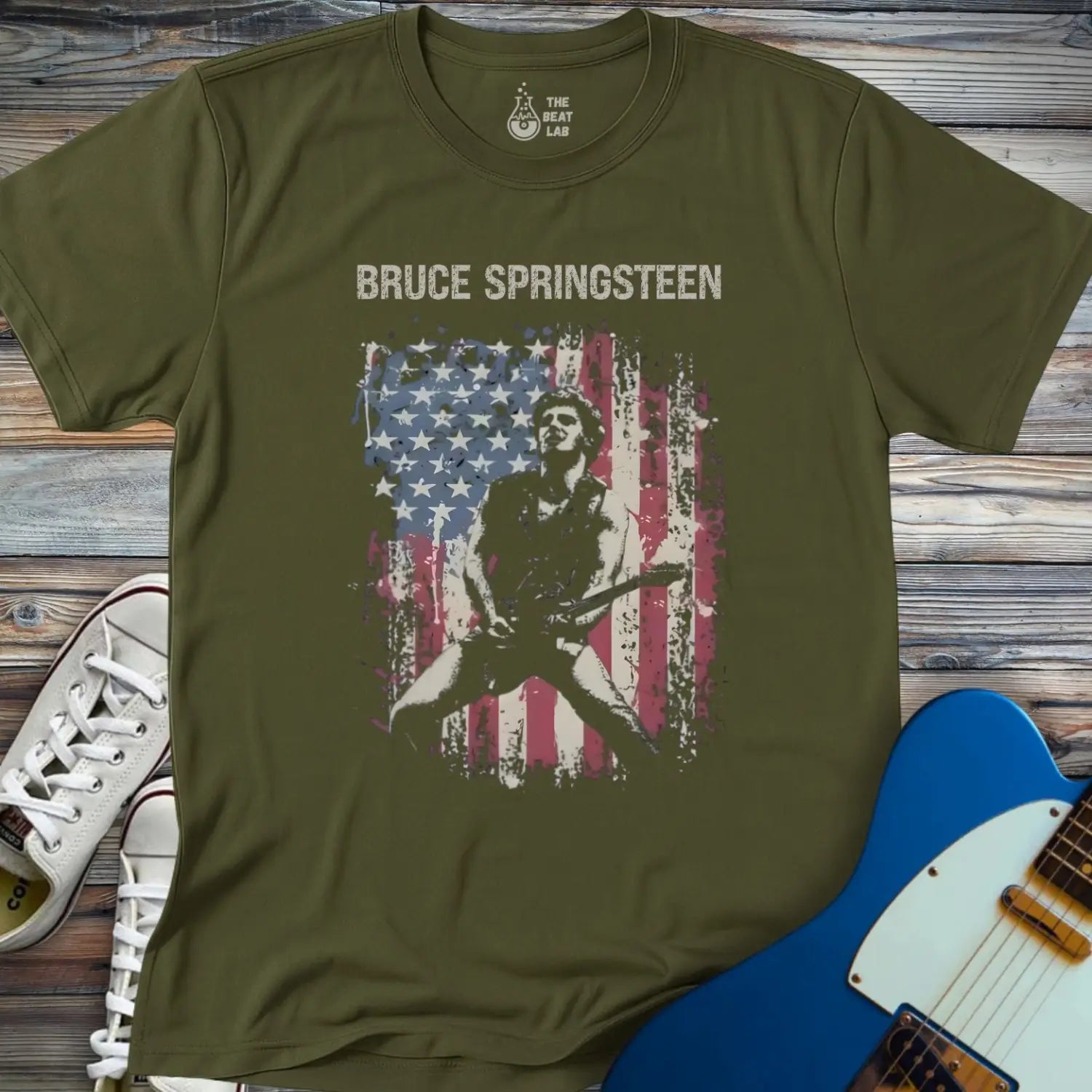 Bruce Springsteen American Flag T-shirt - Military Green / S - T-Shirt