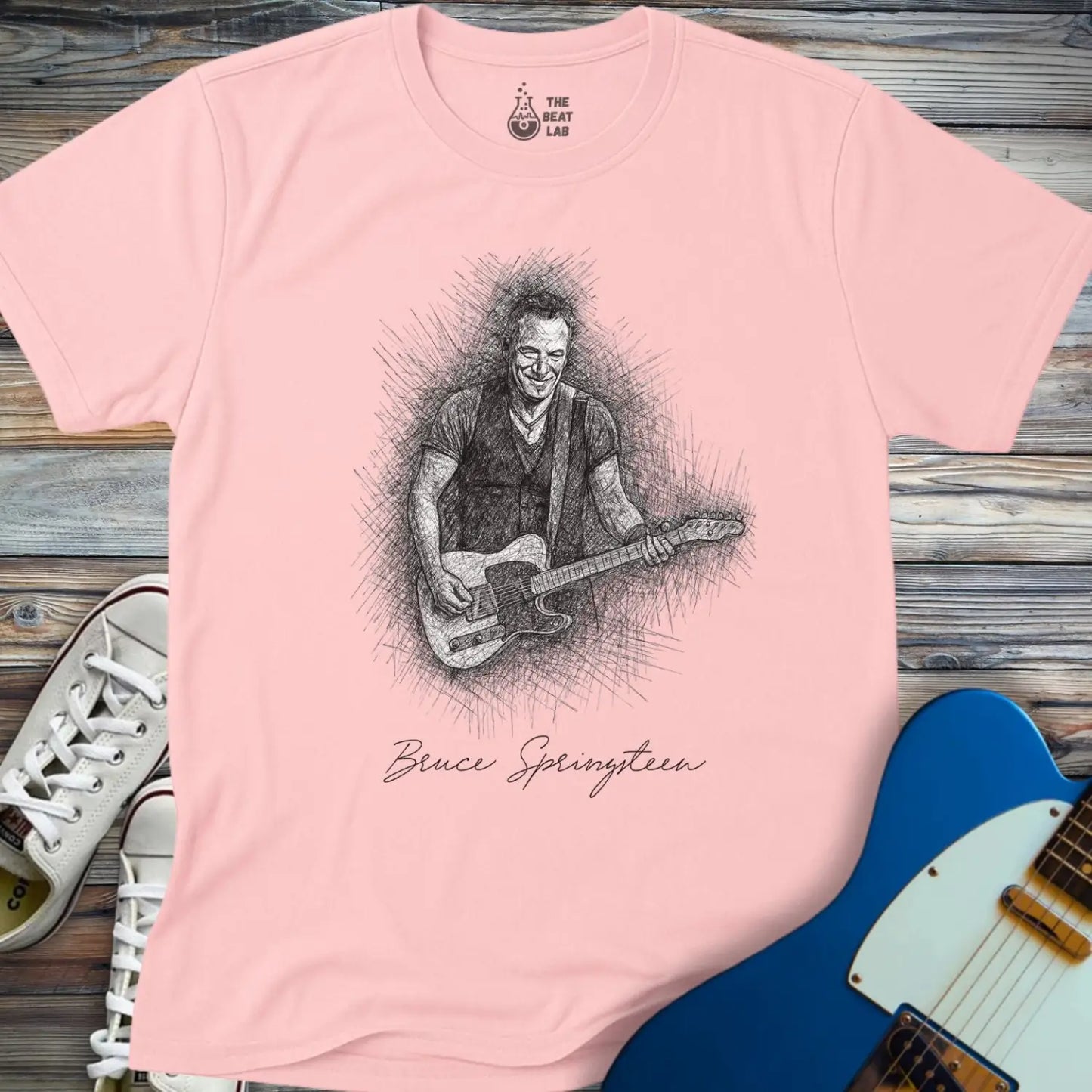 Bruce Springsteen Sketch T-shirt - Light Pink / S - T-Shirt