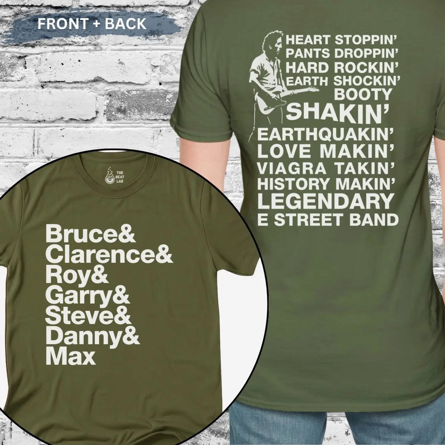 Bruce & The Band (II) T-shirt - Military Green / S - T-Shirt