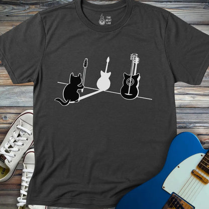 Cat & Guitar T-shirt - Dark Heather Grey / S - T-Shirt