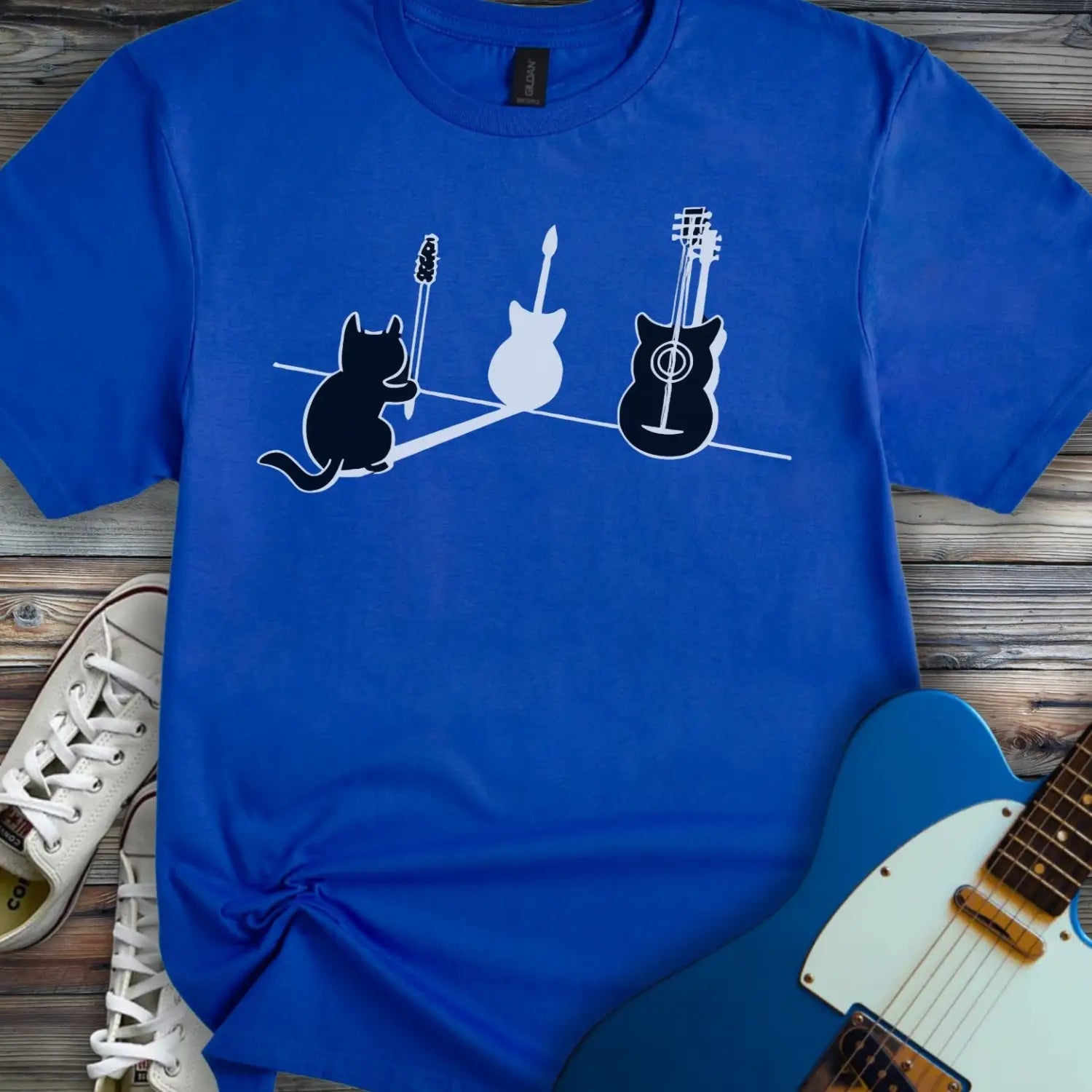 Cat Playing Guitar T-shirt - Royal / S - T-Shirt