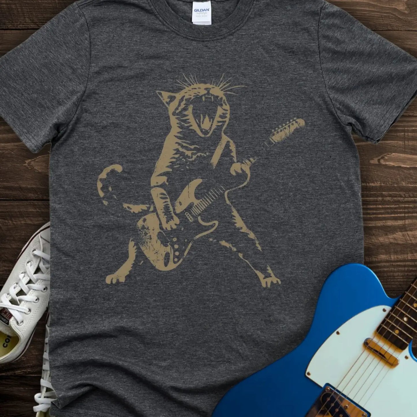 Cat Rock 'N' Roll T-shirt Dark Heather Grey