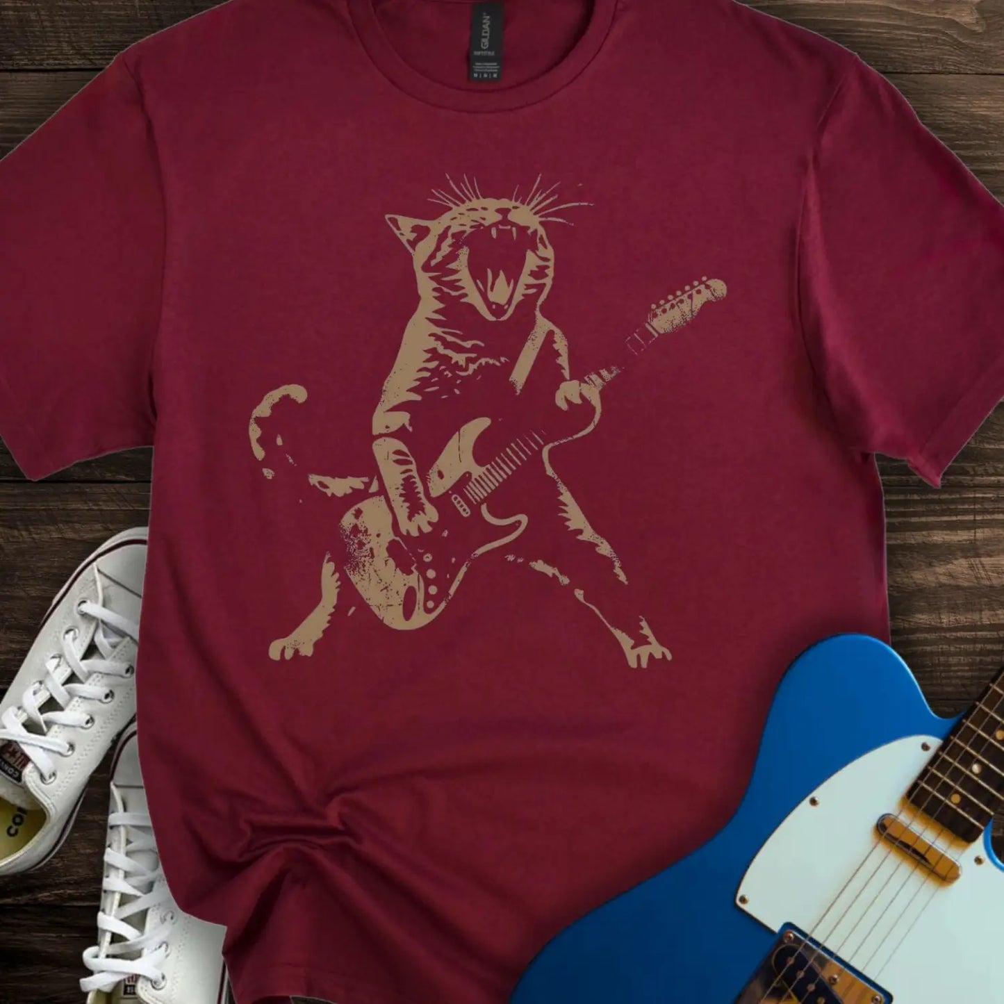 Cat Rock 'N' Roll T-shirt Maroon