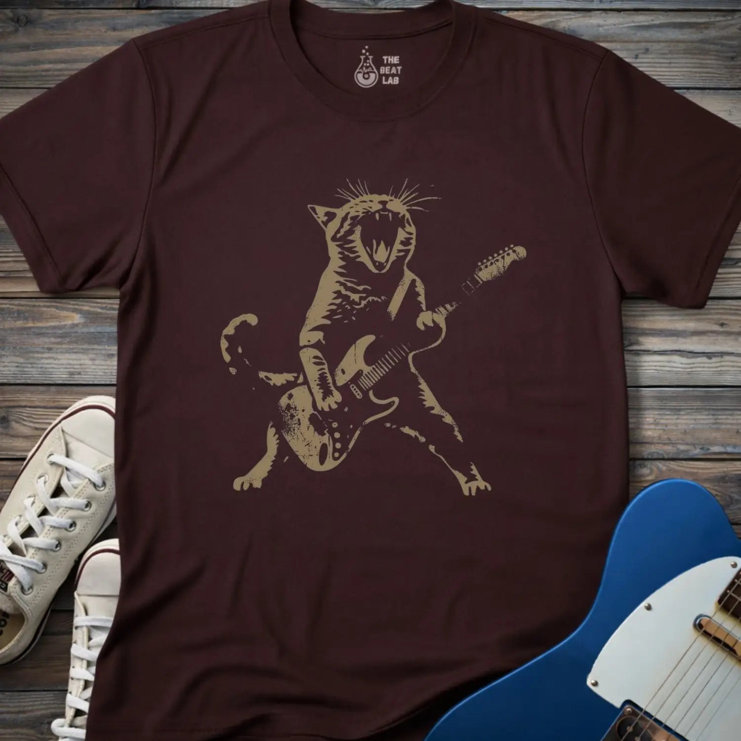 Cat Rock ’N’ Roll T-shirt - Dark Chocolate / S - T-Shirt
