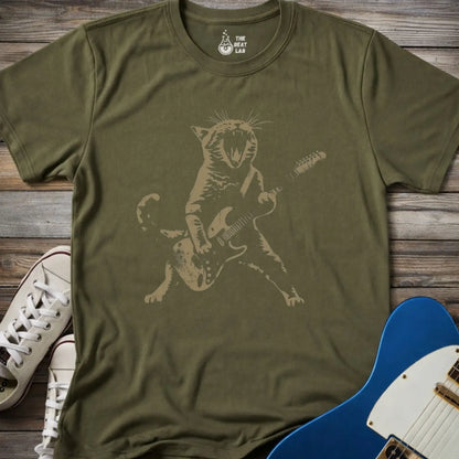 Cat Rock ’N’ Roll T-shirt - Military Green / S - T-Shirt