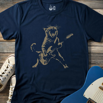 Cat Rock ’N’ Roll T-shirt - Navy / S - T-Shirt