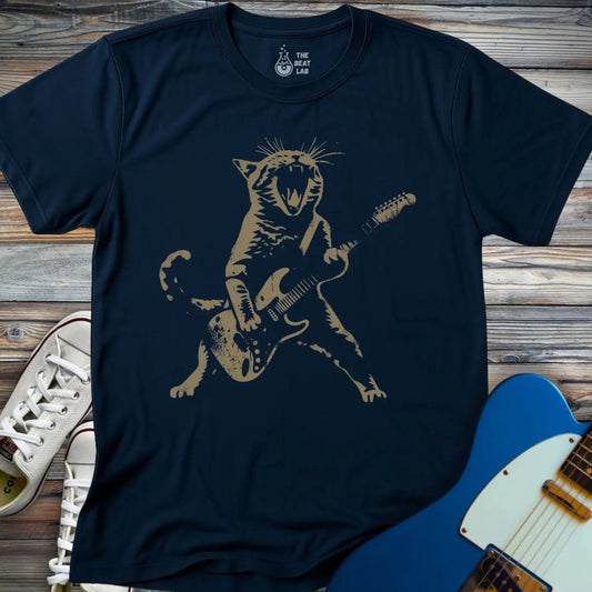 Cat Rock ’N’ Roll T-shirt - Navy / S - T-Shirt