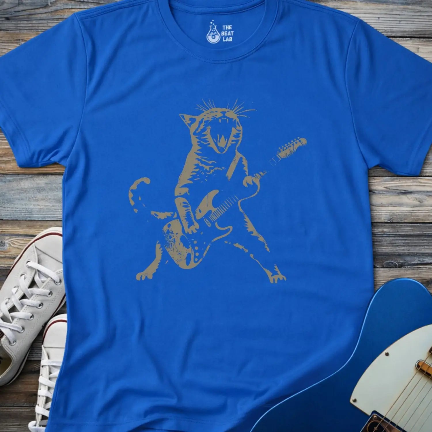 Cat Rock ’N’ Roll T-shirt - Royal / S - T-Shirt