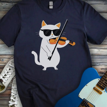 Cool Cat Playing Violin T-shirt Navy