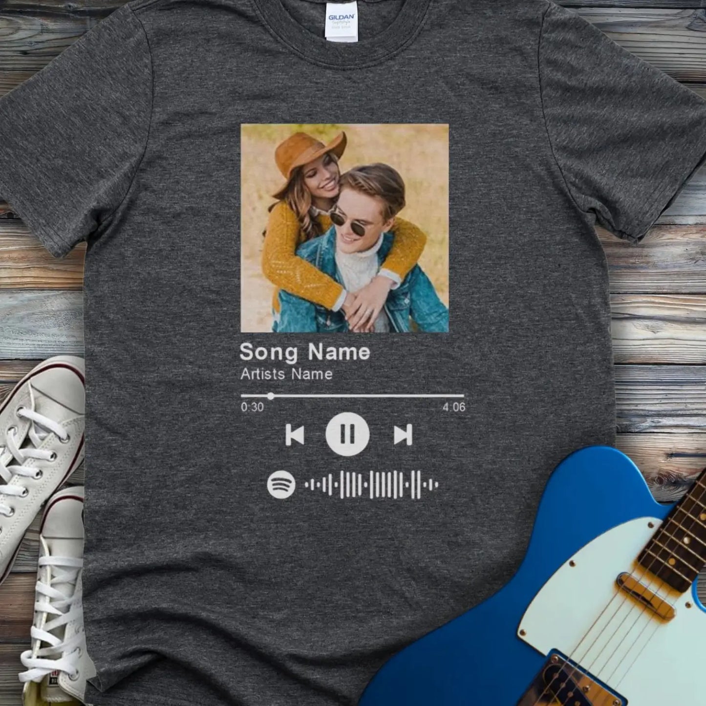 Custom Spotify Song T-shirt Dark Heather Grey