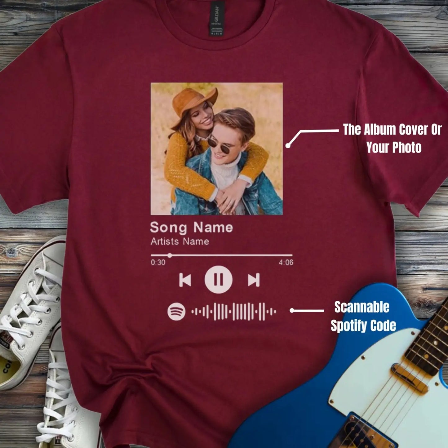 Custom Spotify Song T-shirt Maroon