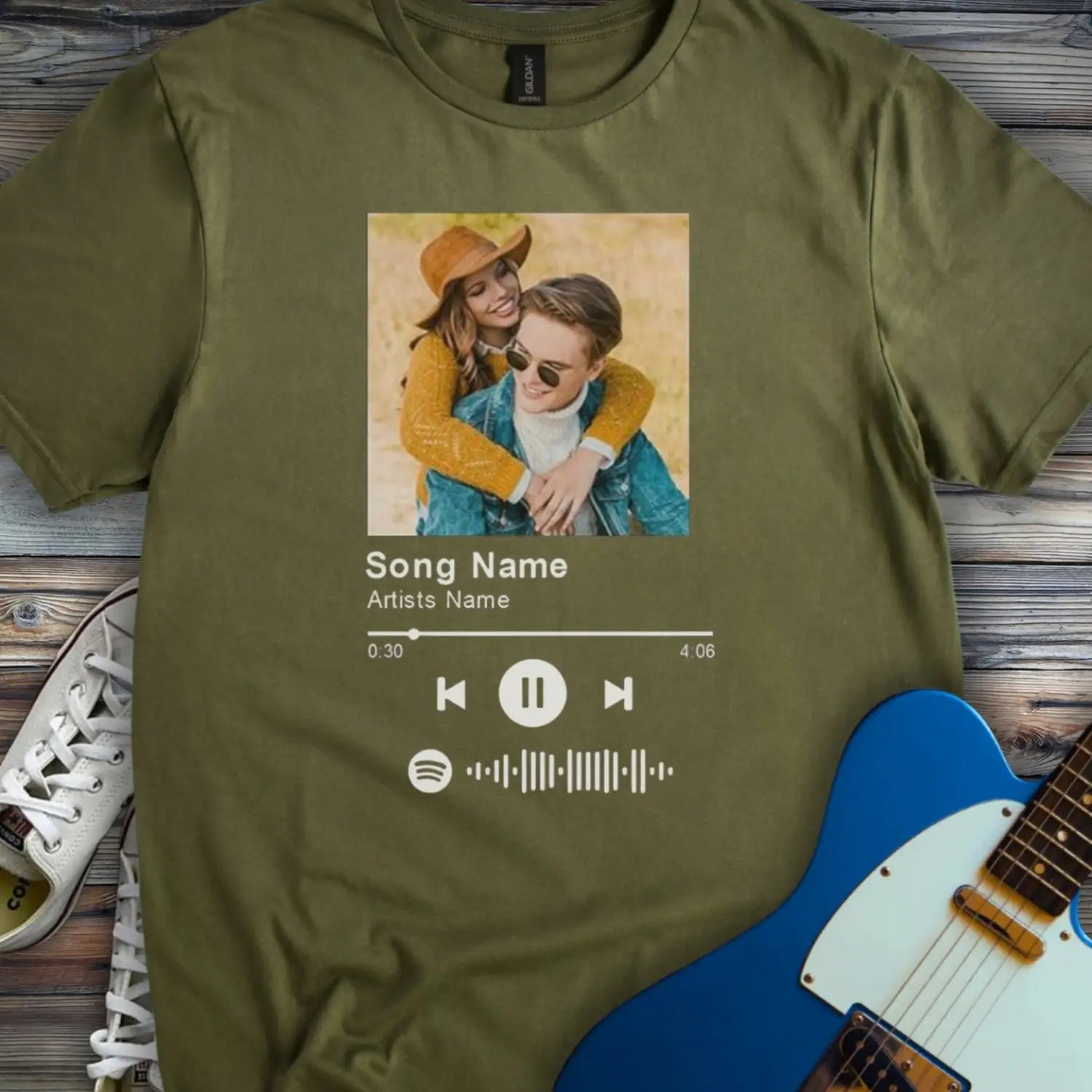 Custom Spotify Song T-shirt Military Green