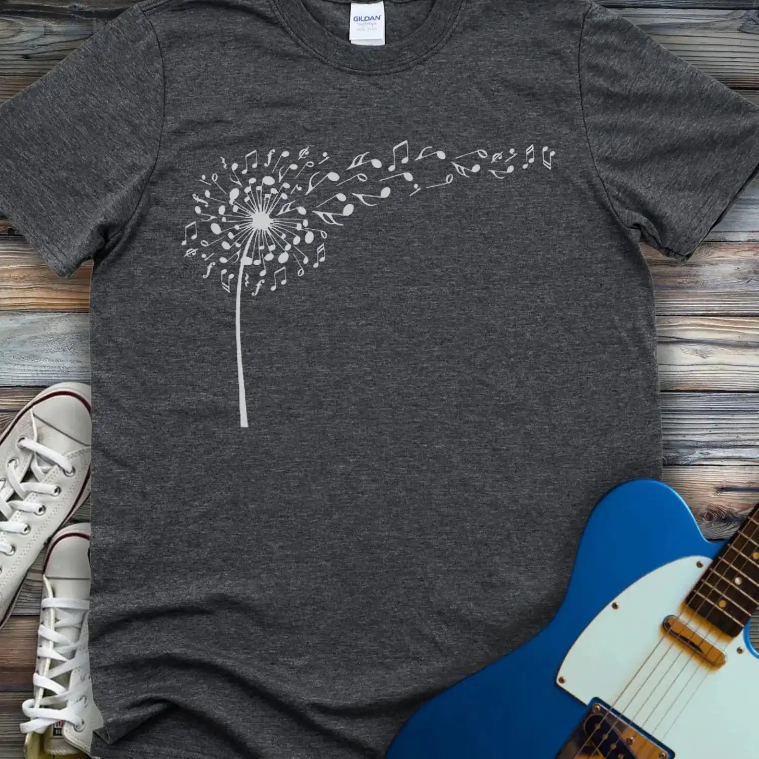 Dandelion Musical Notes T-shirt Dark Heather Grey