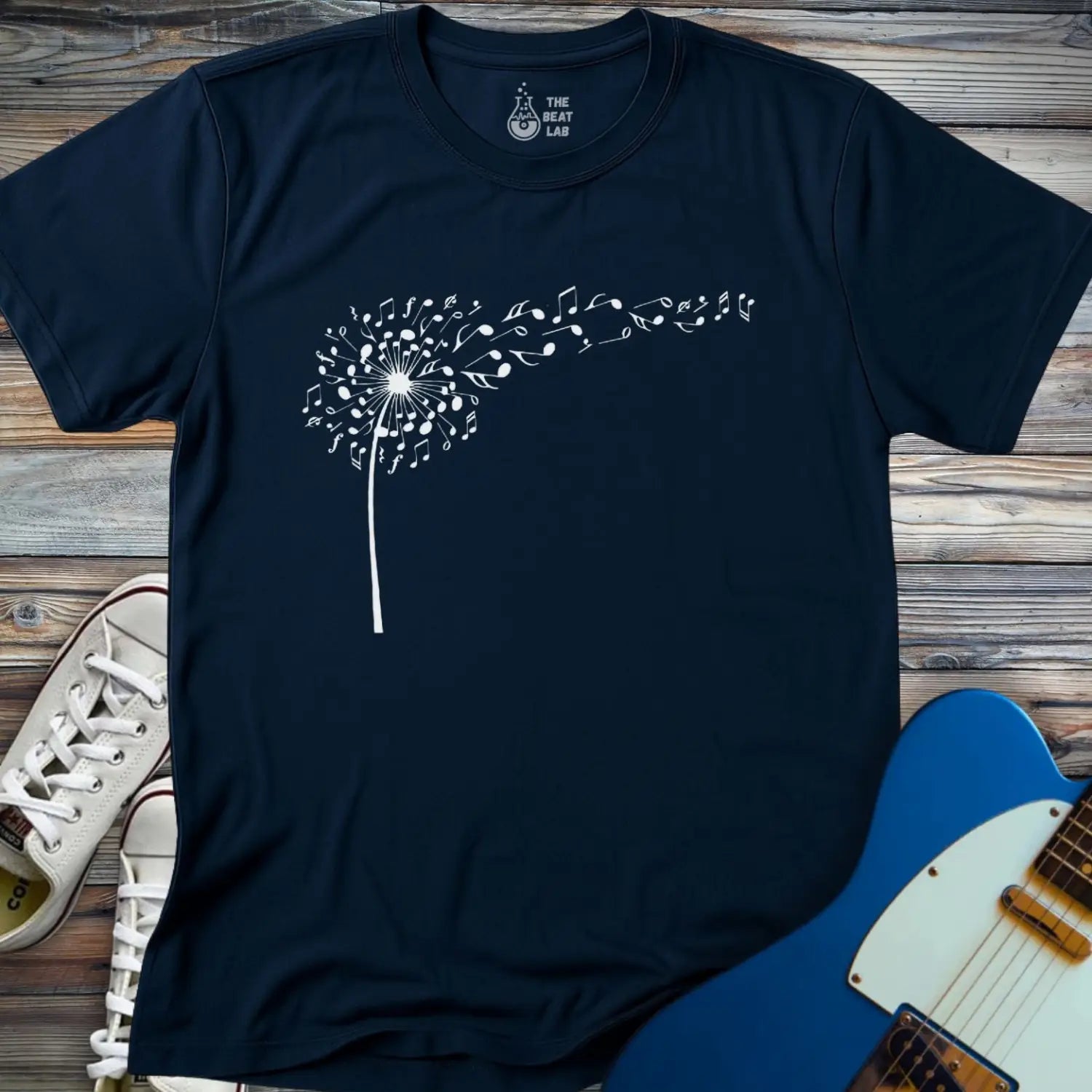 Dandelion Musical Notes T-shirt - Navy / S - T-Shirt