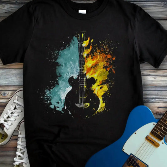 Fire and Water Guitar T-shirt Black