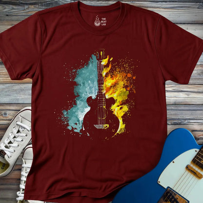 Fire and Water Guitar T-shirt - Maroon / S - T-Shirt