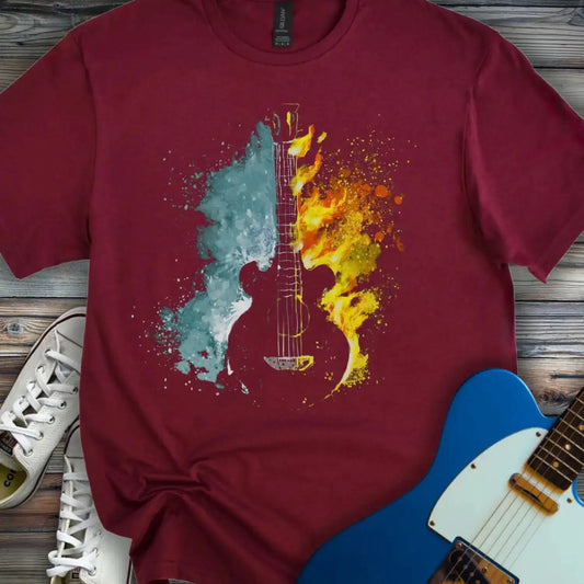Fire and Water Guitar T-shirt Maroon