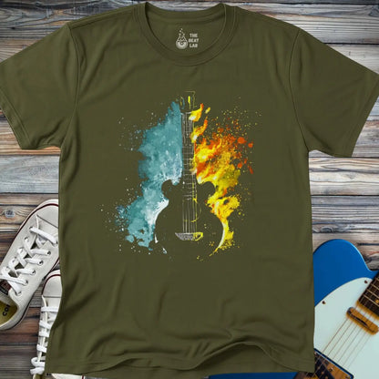 Fire and Water Guitar T-shirt - Military Green / S - T-Shirt