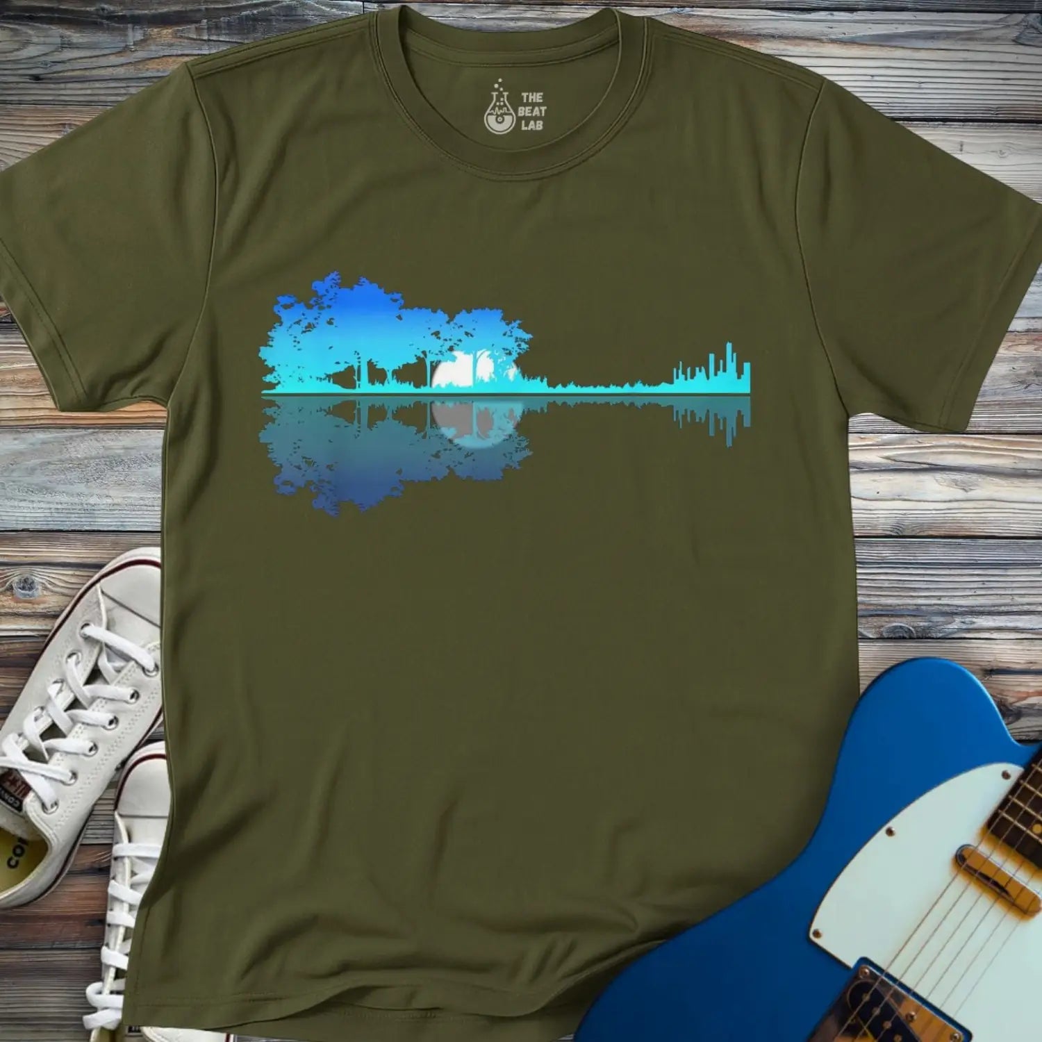 Forest Guitar (II) T-shirt - Military Green / S - T-Shirt