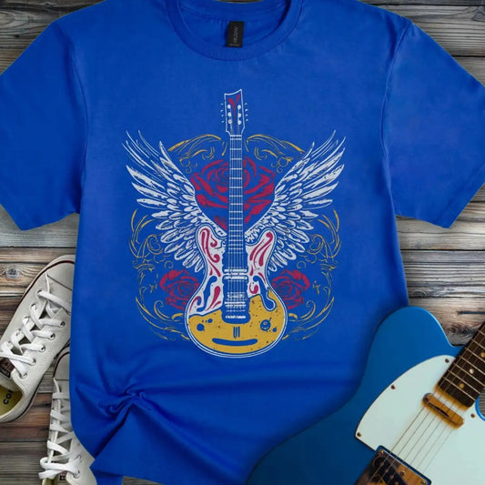 Gold Guitar With Wings T-shirt Royal