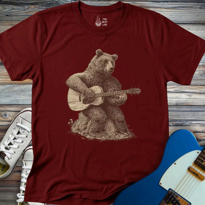 Guitar Bear T-shirt - Maroon / S - T-Shirt