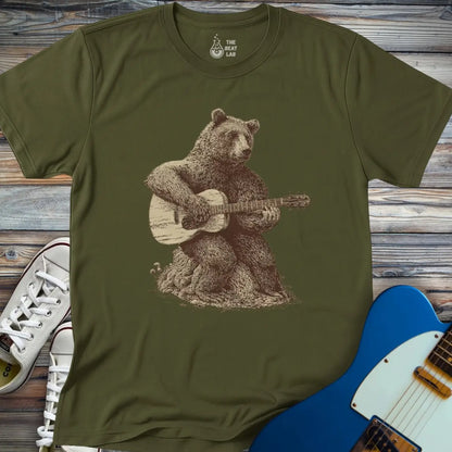Guitar Bear T-shirt - Military Green / S - T-Shirt