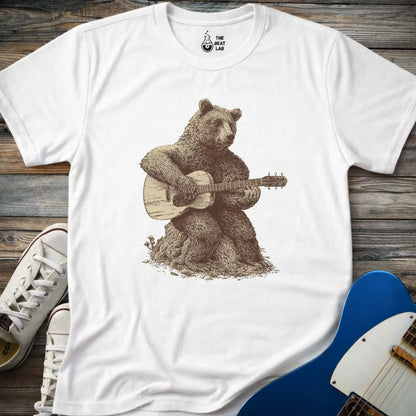 Guitar Bear T-shirt - White / S - T-Shirt