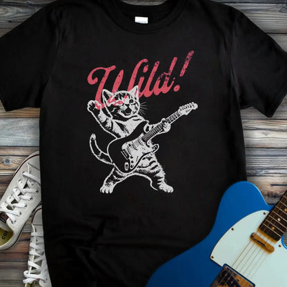 Guitar Cat Wild T-shirt Black