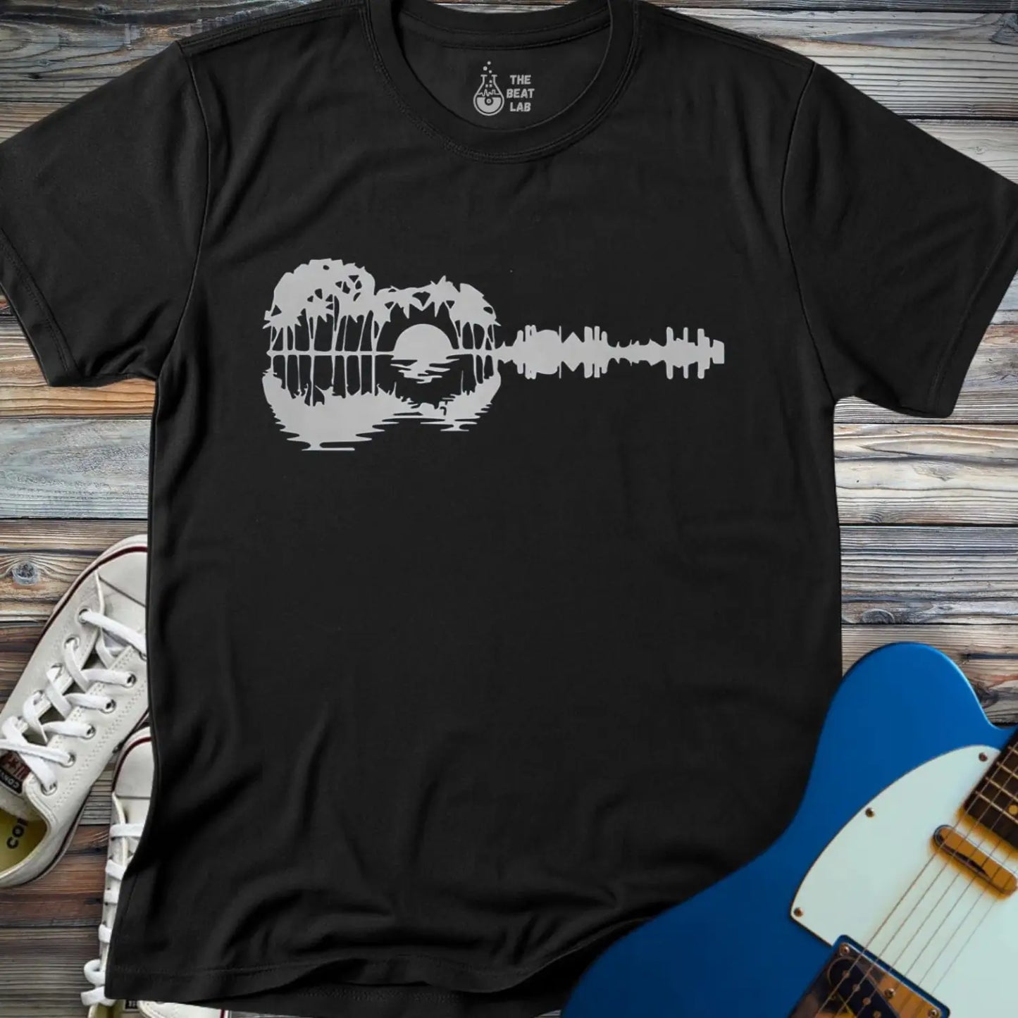 Guitar Island Paradise T-shirt - Black / S - T-Shirt