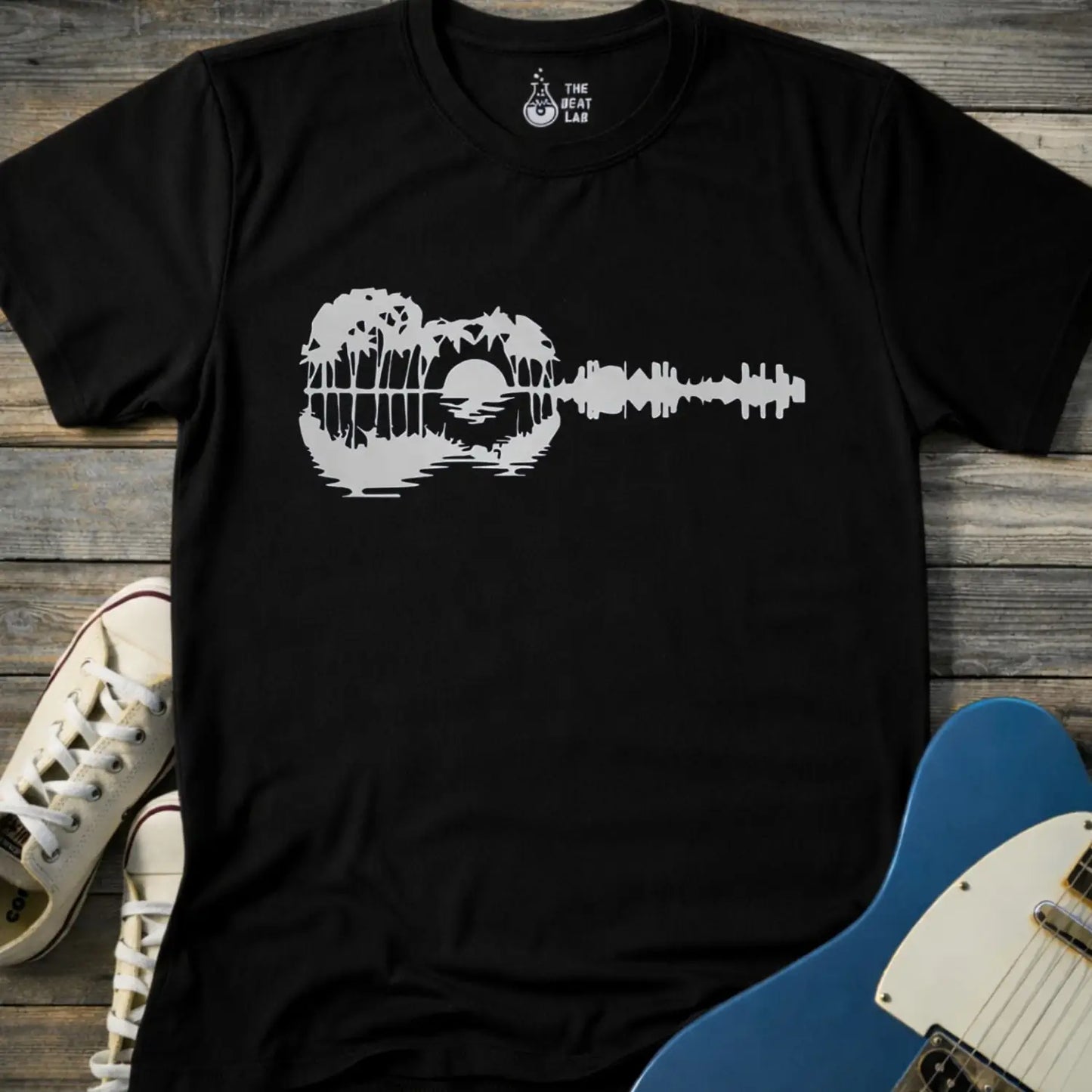 Guitar Island Paradise T-shirt - Black / S - T-Shirt