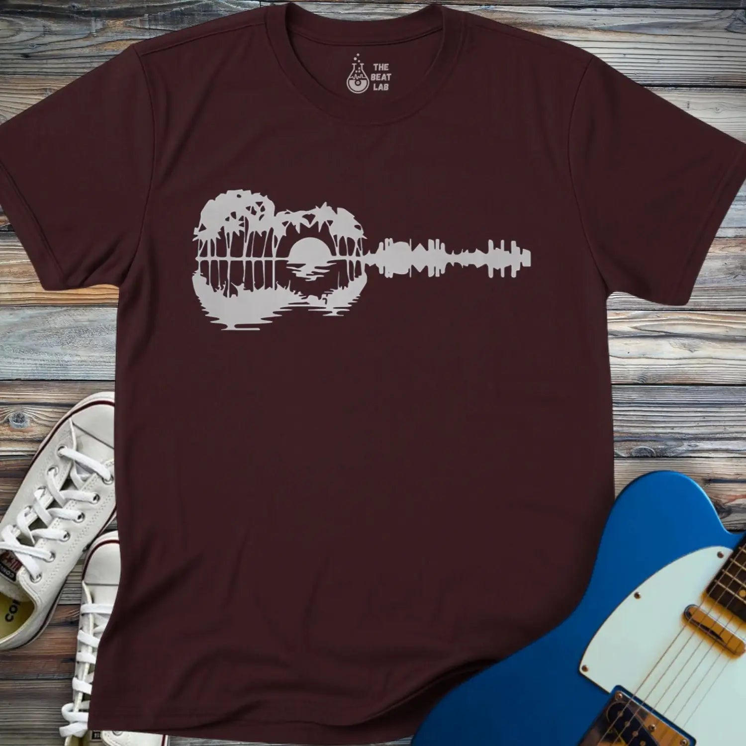 Guitar Island Paradise T-shirt - Dark Chocolate / S - T-Shirt