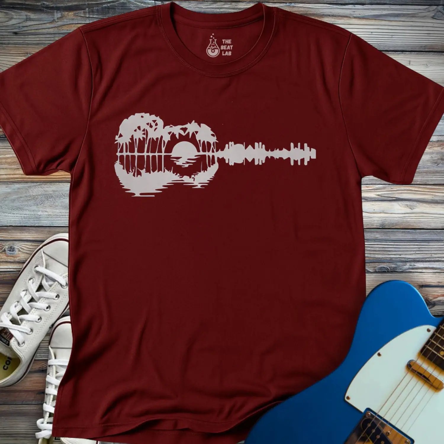 Guitar Island Paradise T-shirt - Maroon / S - T-Shirt