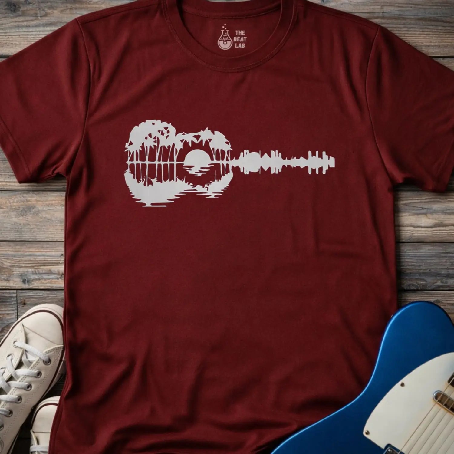 Guitar Island Paradise T-shirt - Maroon / S - T-Shirt
