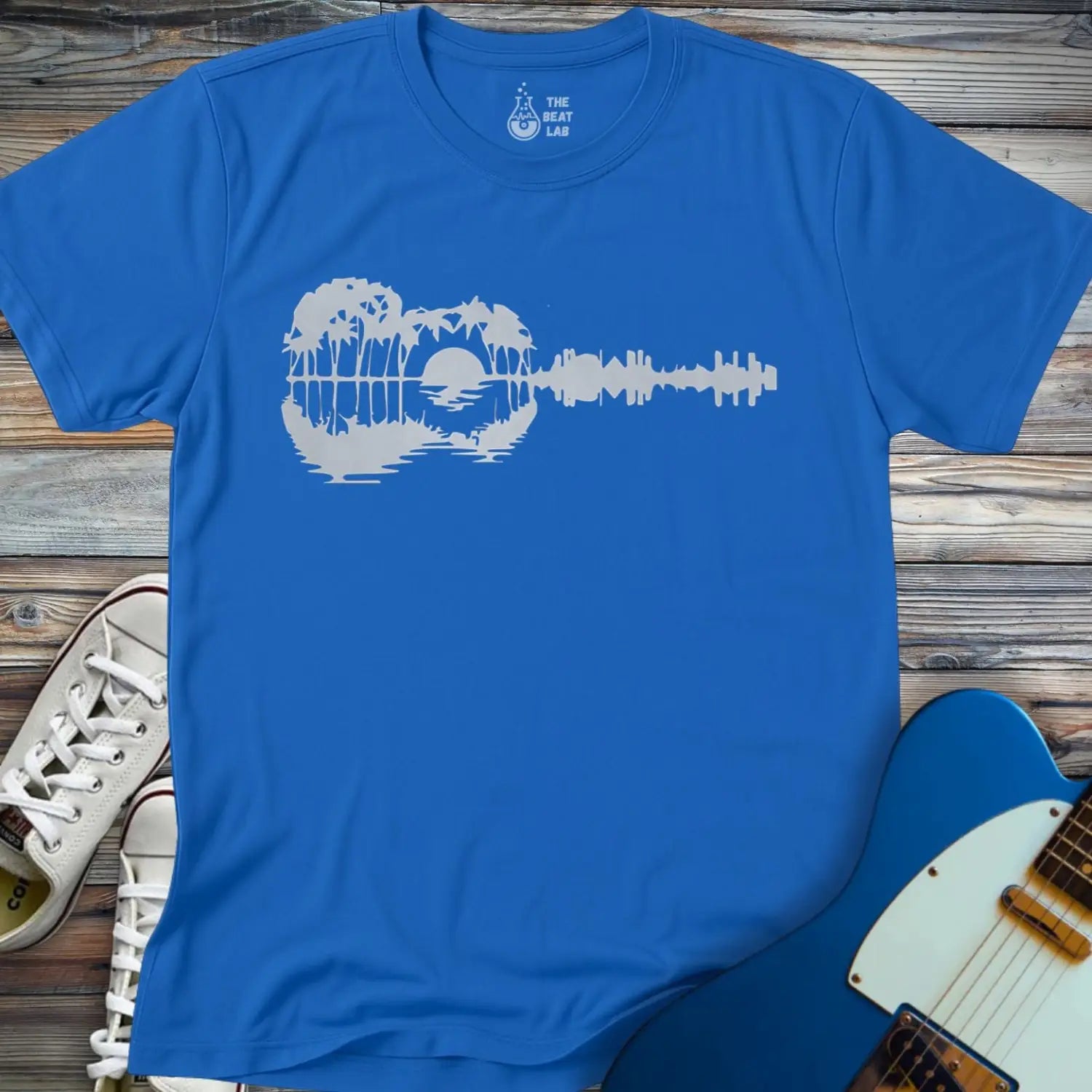 Guitar Island Paradise T-shirt - Royal / S - T-Shirt