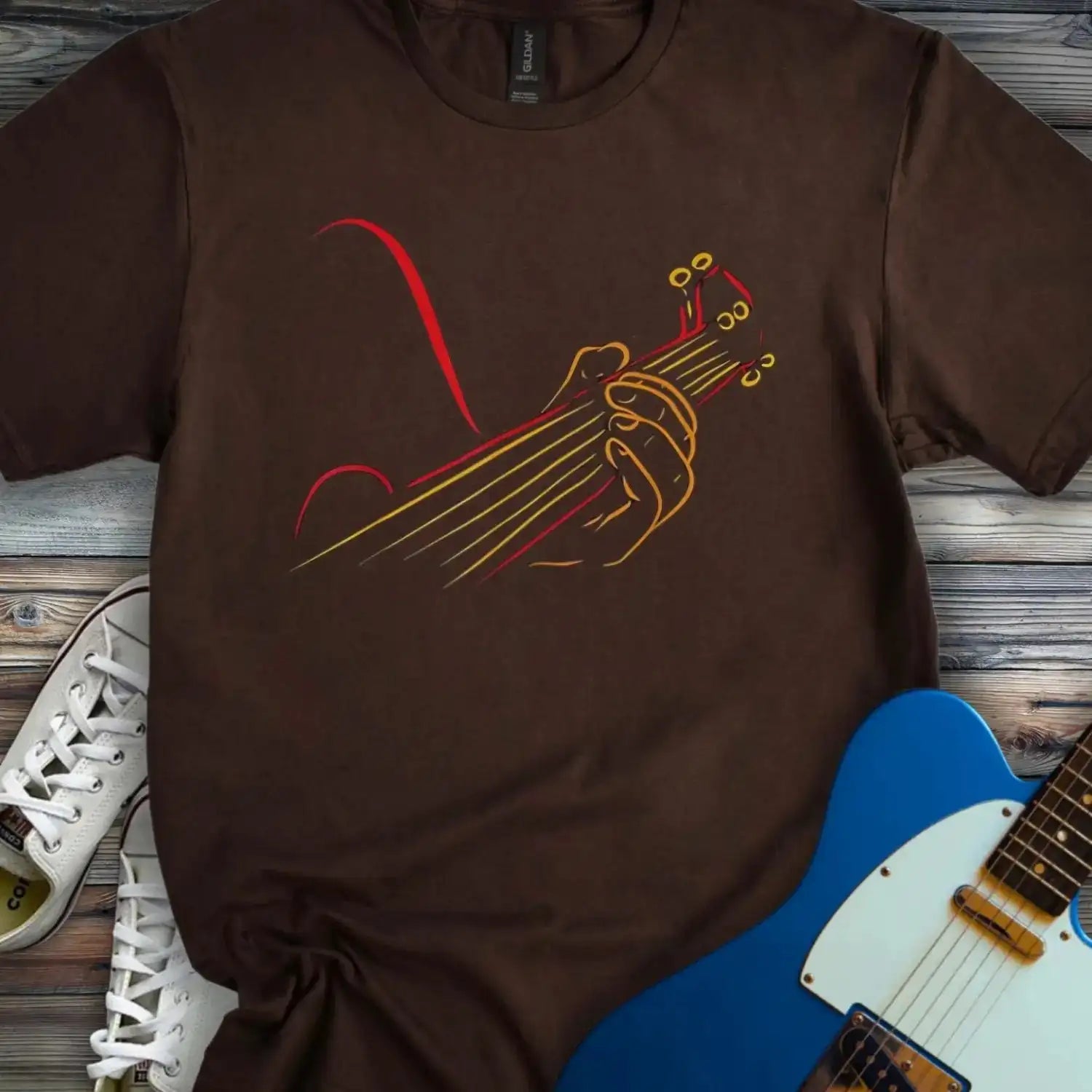 Guitar Line Art T-shirt Dark Chocolate