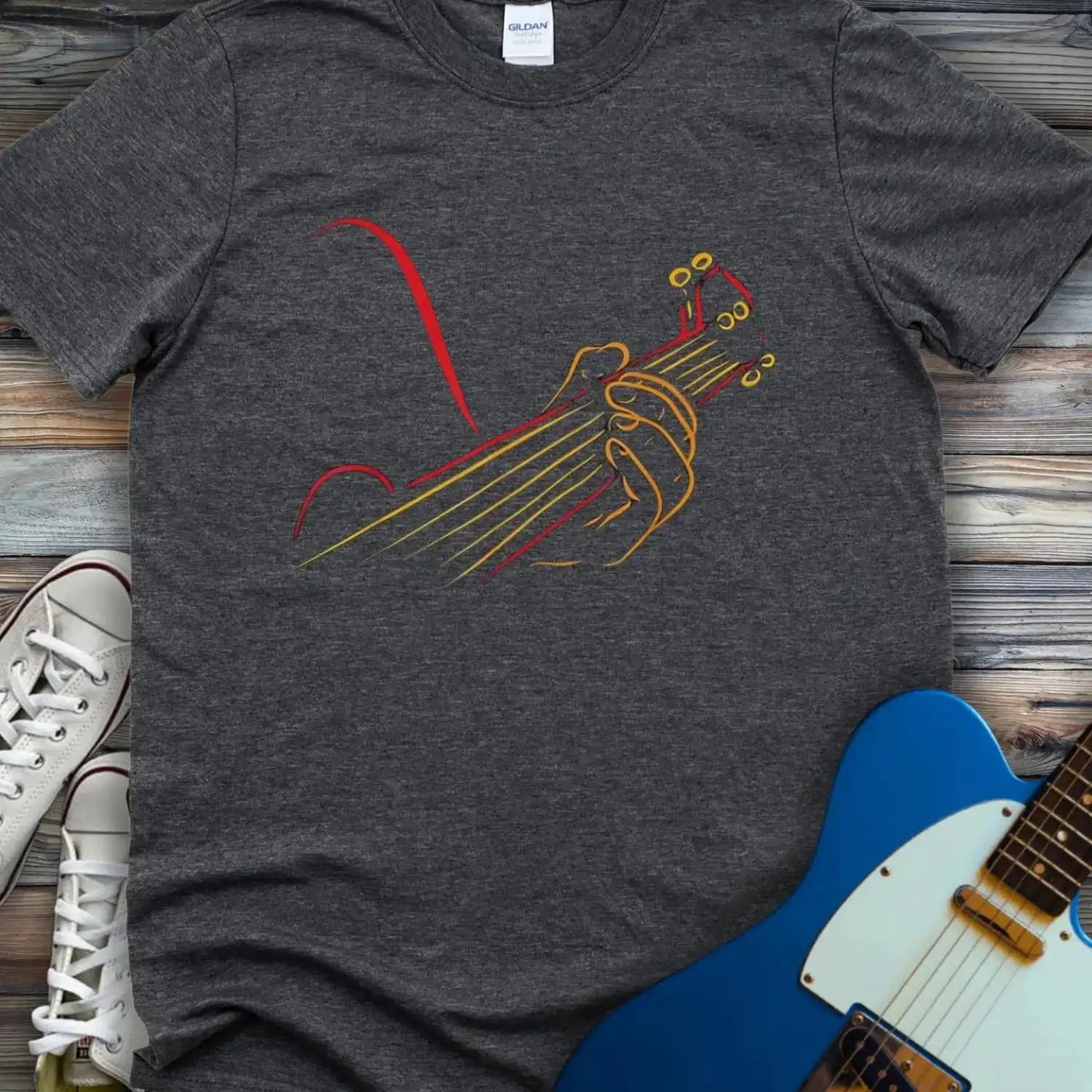 Guitar Line Art T-shirt Dark Heather Grey