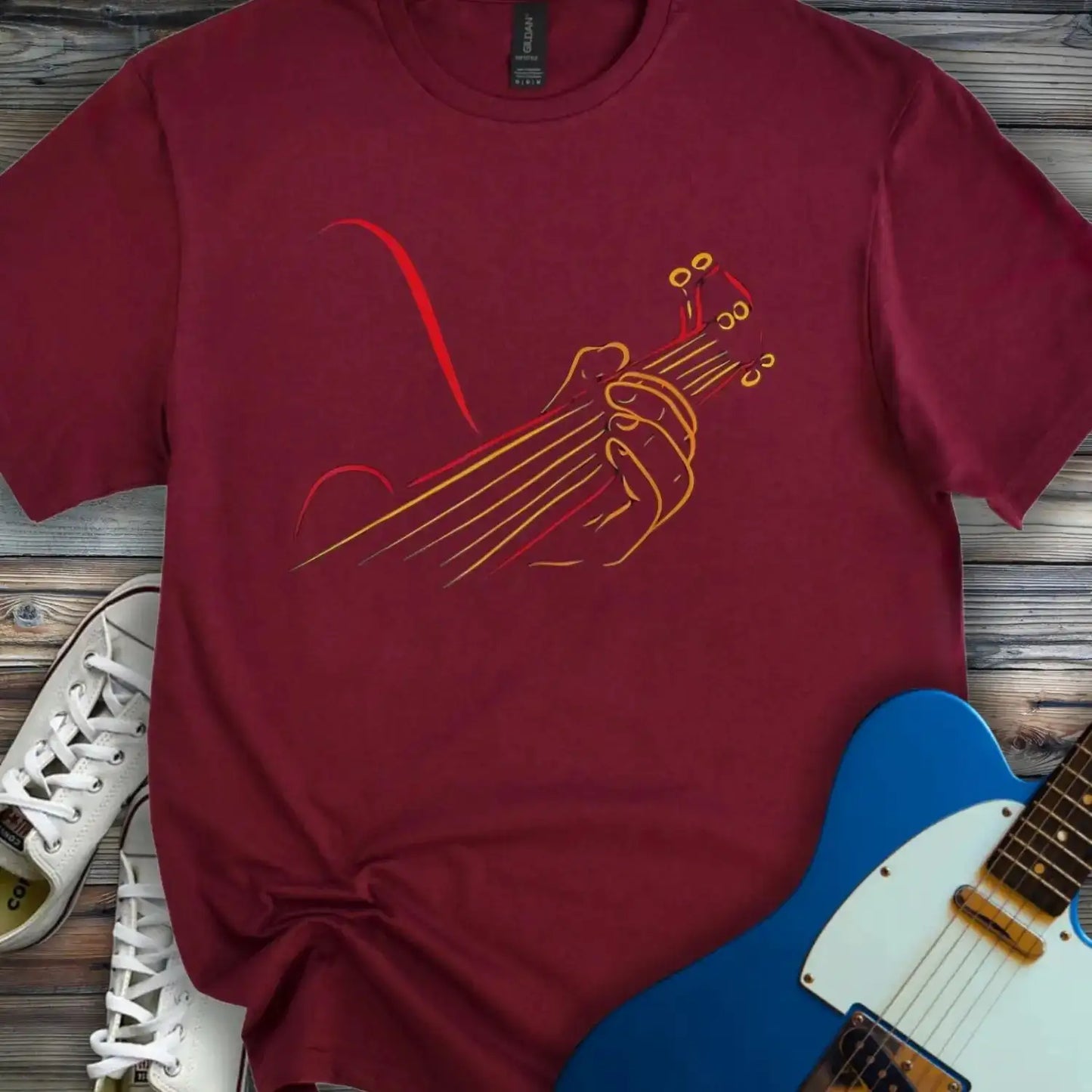 Guitar Line Art T-shirt Maroon