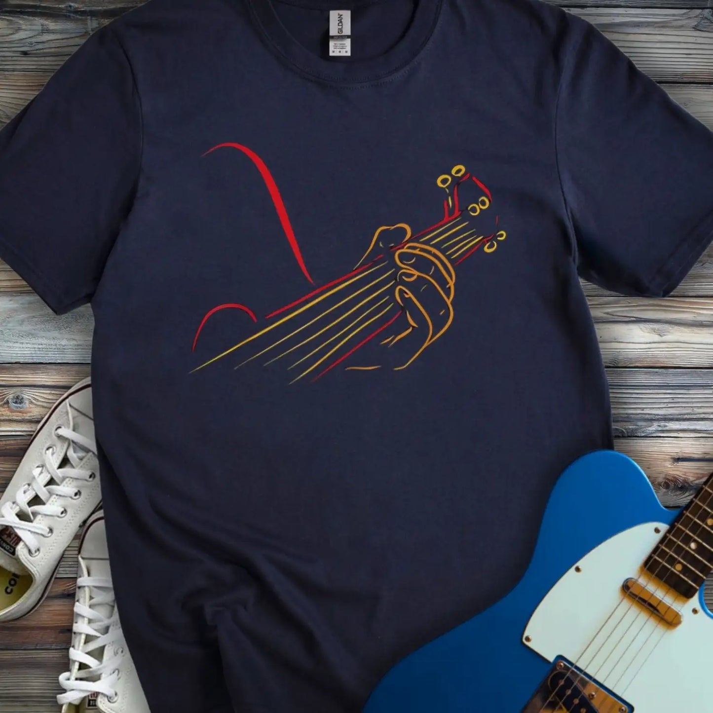 Guitar Line Art T-shirt Navy