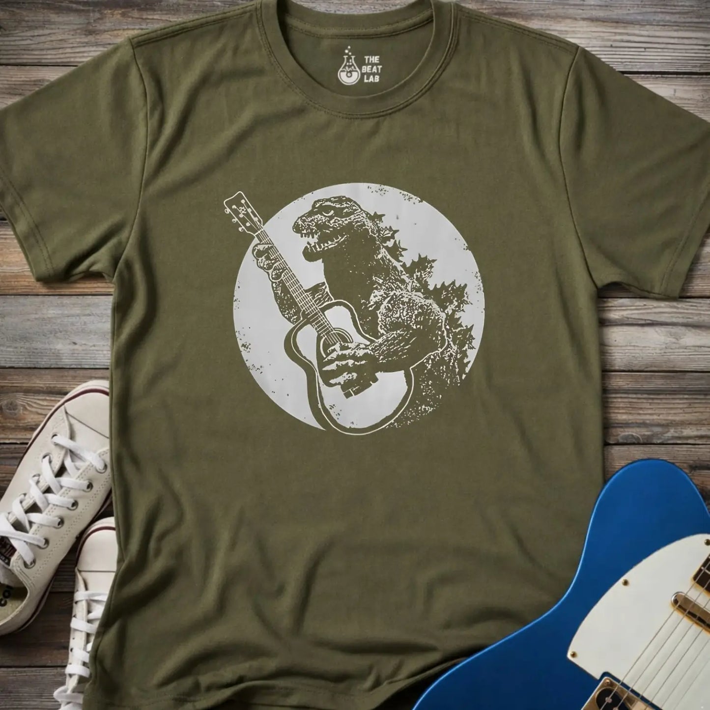 Guitar Rex T-shirt - Military Green / S - T-Shirt