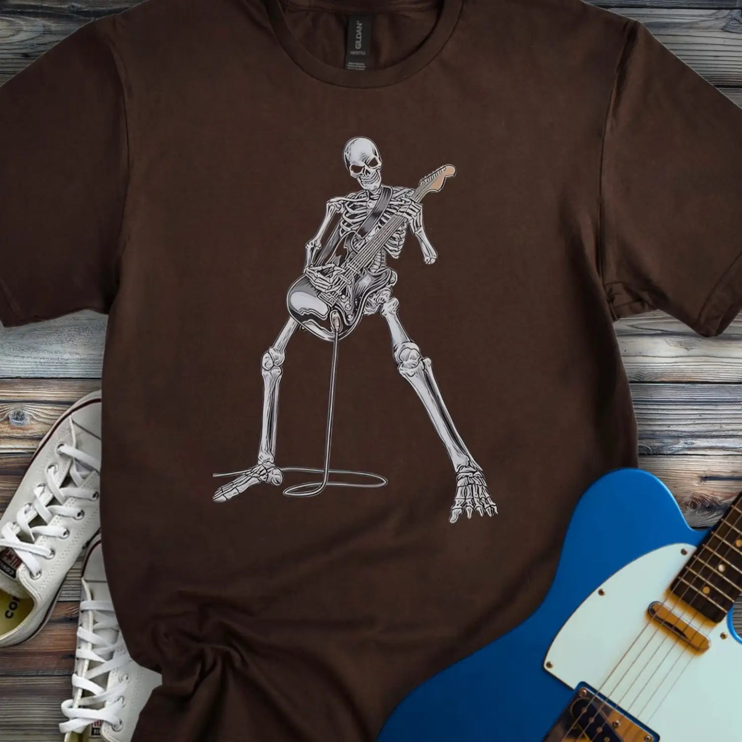 Guitar Skeleton T-shirt Dark Chocolate