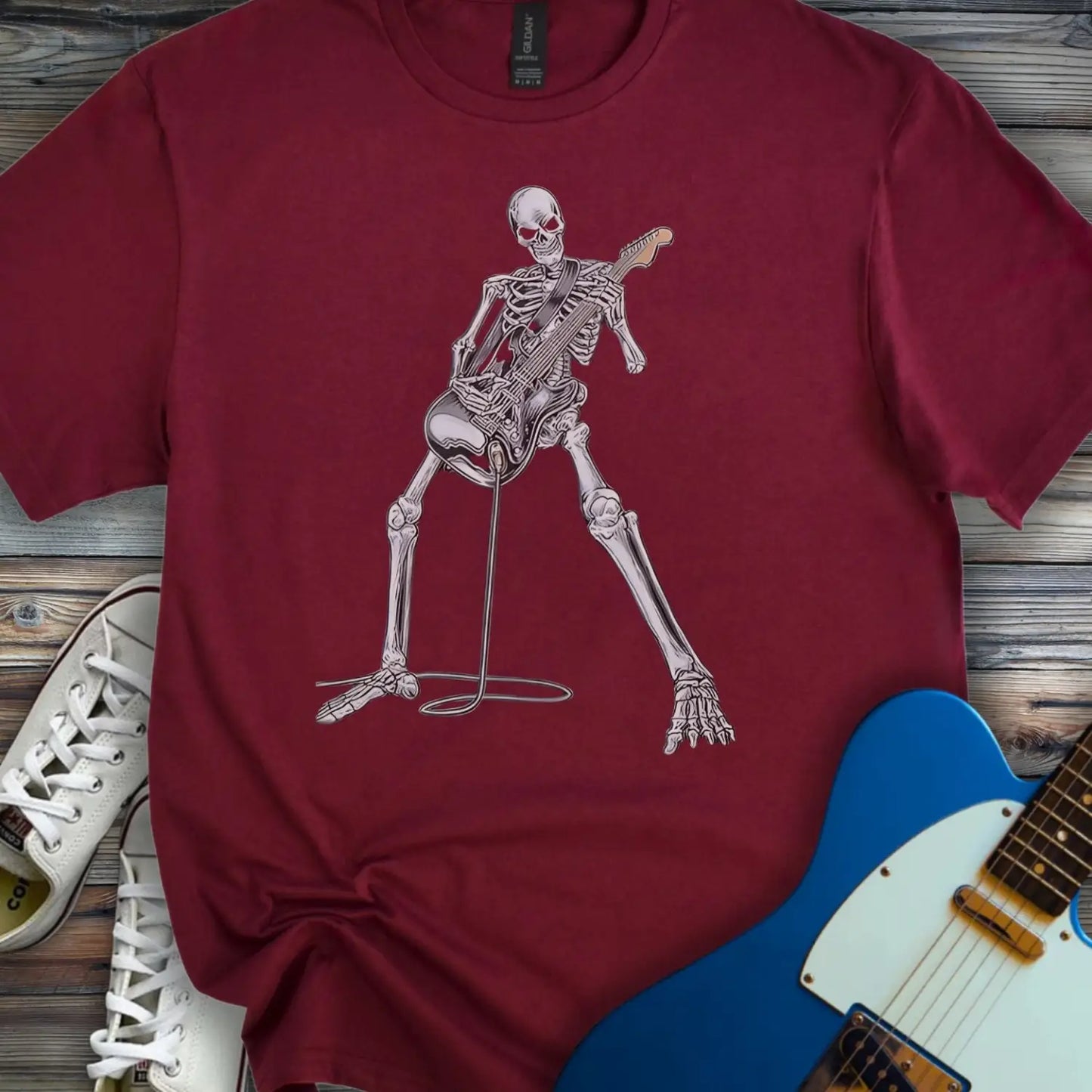 Guitar Skeleton T-shirt Maroon