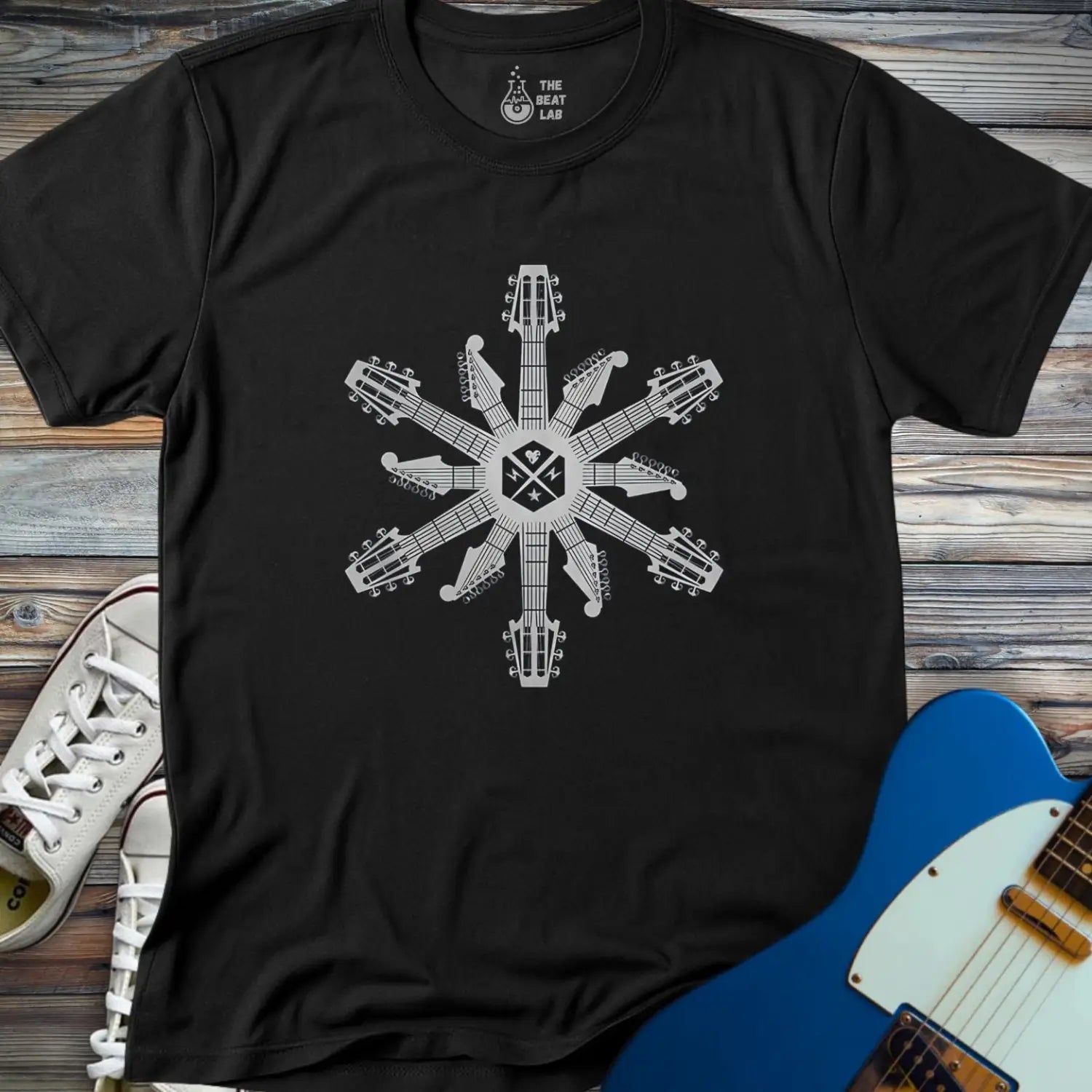 Guitar Snowflake T-shirt - Black / S - T-Shirt